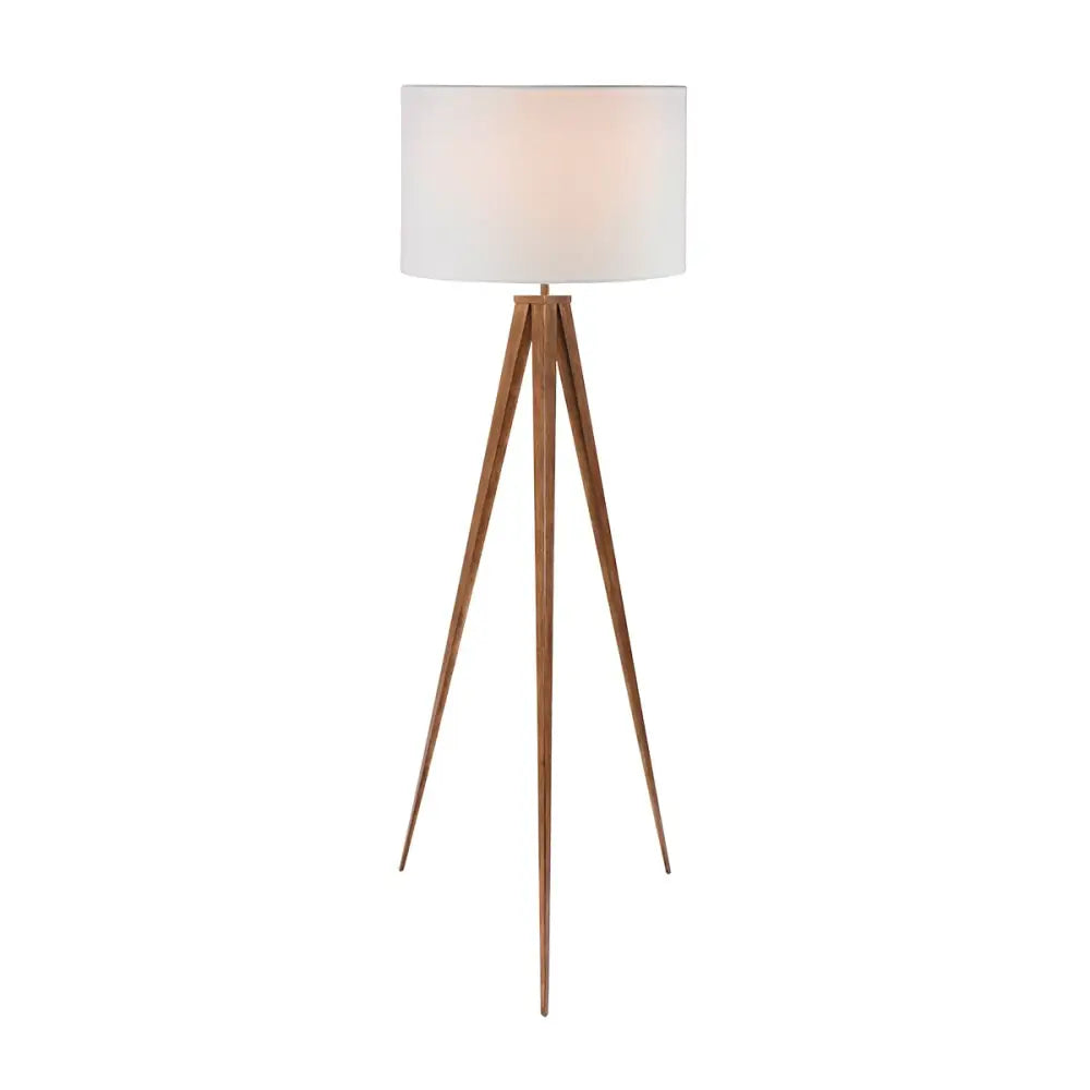 Sarantino Metal Tripod Floor Spot Lamp Shade Drum in Wooden Finish - Home & Garden > Lighting