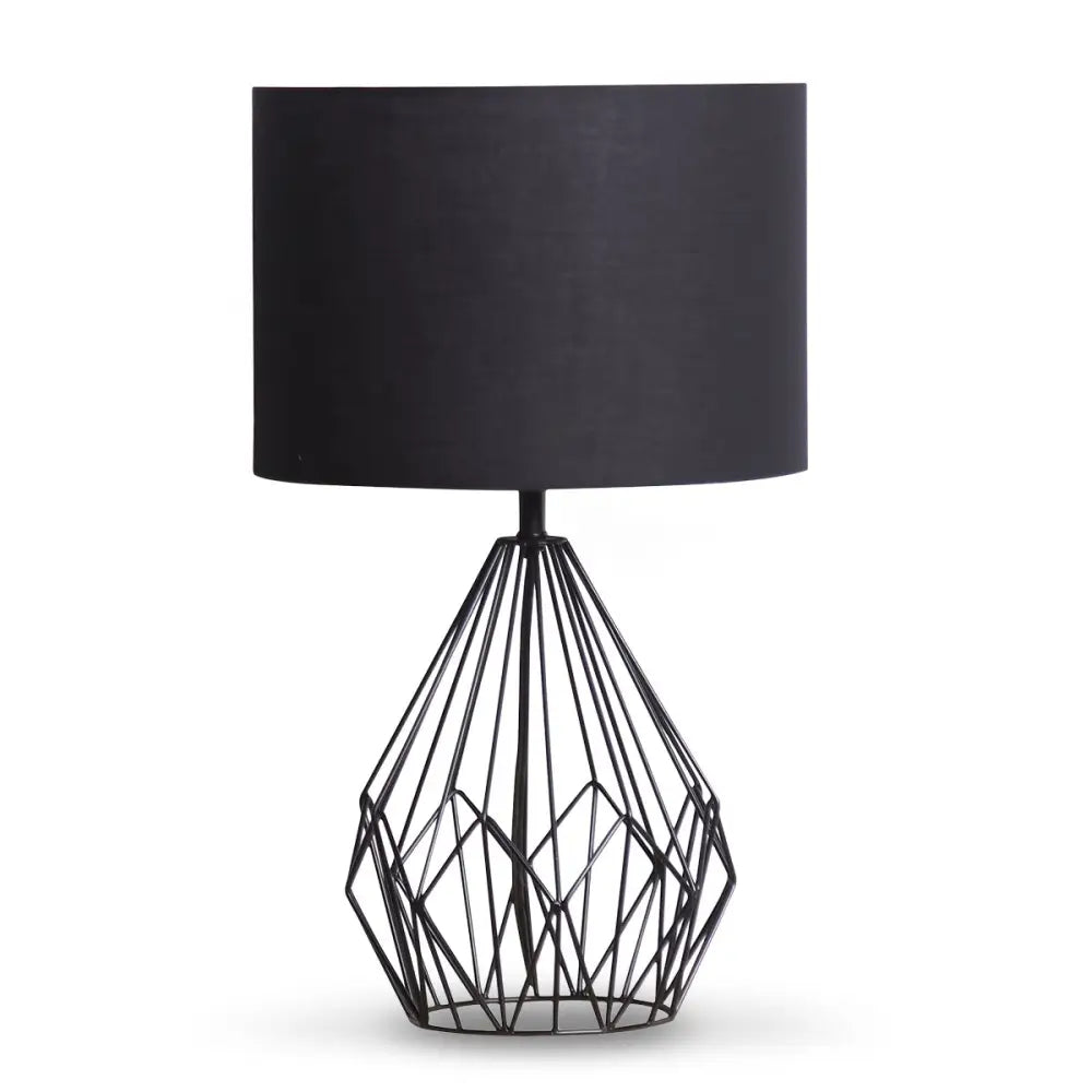 Sarantino Metal Wire Table Lamp in Black Finish With Black Drum Shade - Home & Garden > Lighting