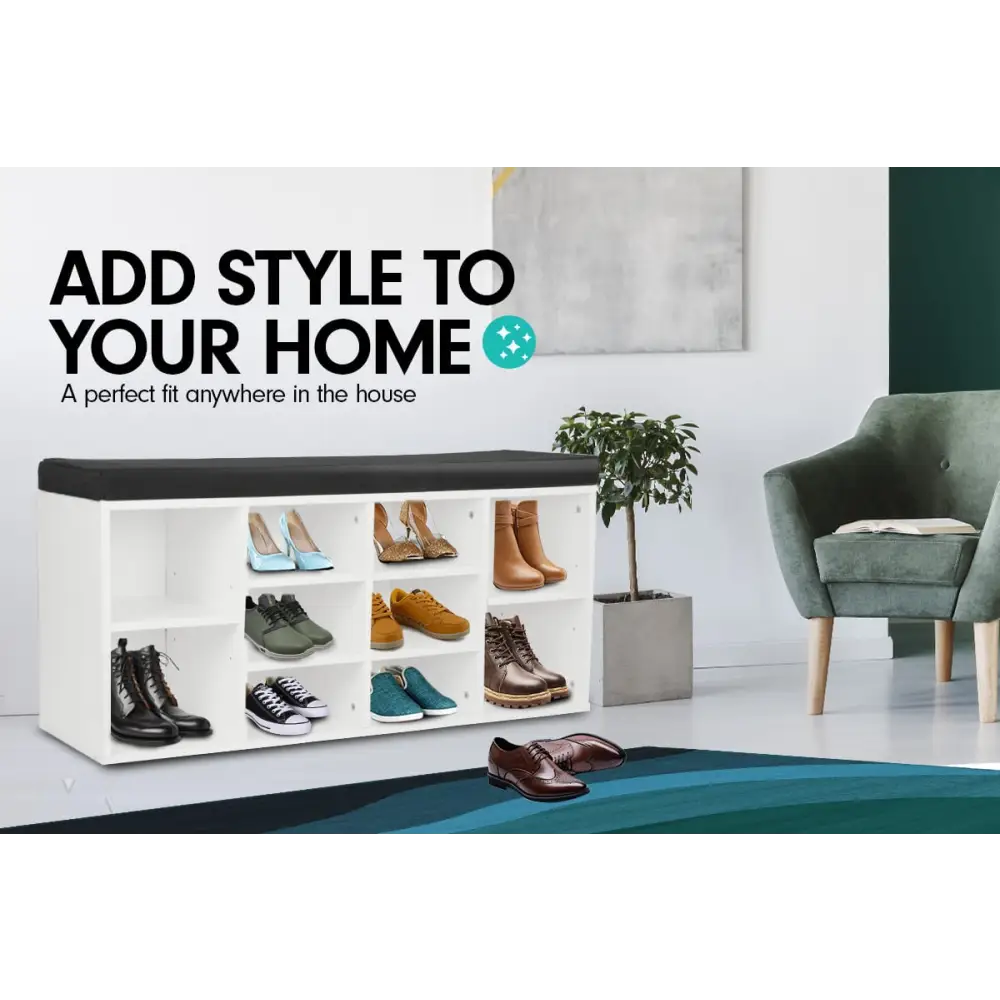 Sarantino New 10 Pairs Shoe Cabinet Rack Storage Organiser Shelf Stool Bench Wood - White - Furniture > Living Room