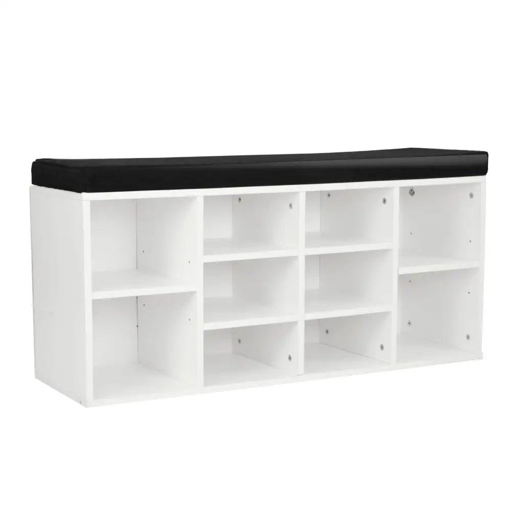 Sarantino New 10 Pairs Shoe Cabinet Rack Storage Organiser Shelf Stool Bench Wood - White - Furniture > Living Room