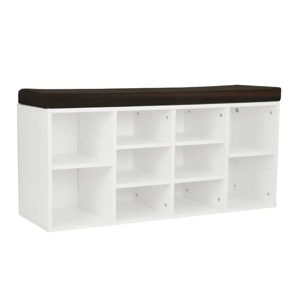Sarantino Shoe Rack Cabinet Organiser Brown Cushion Bench Stool - 104 X 30 X 45 - White - Furniture > Living Room