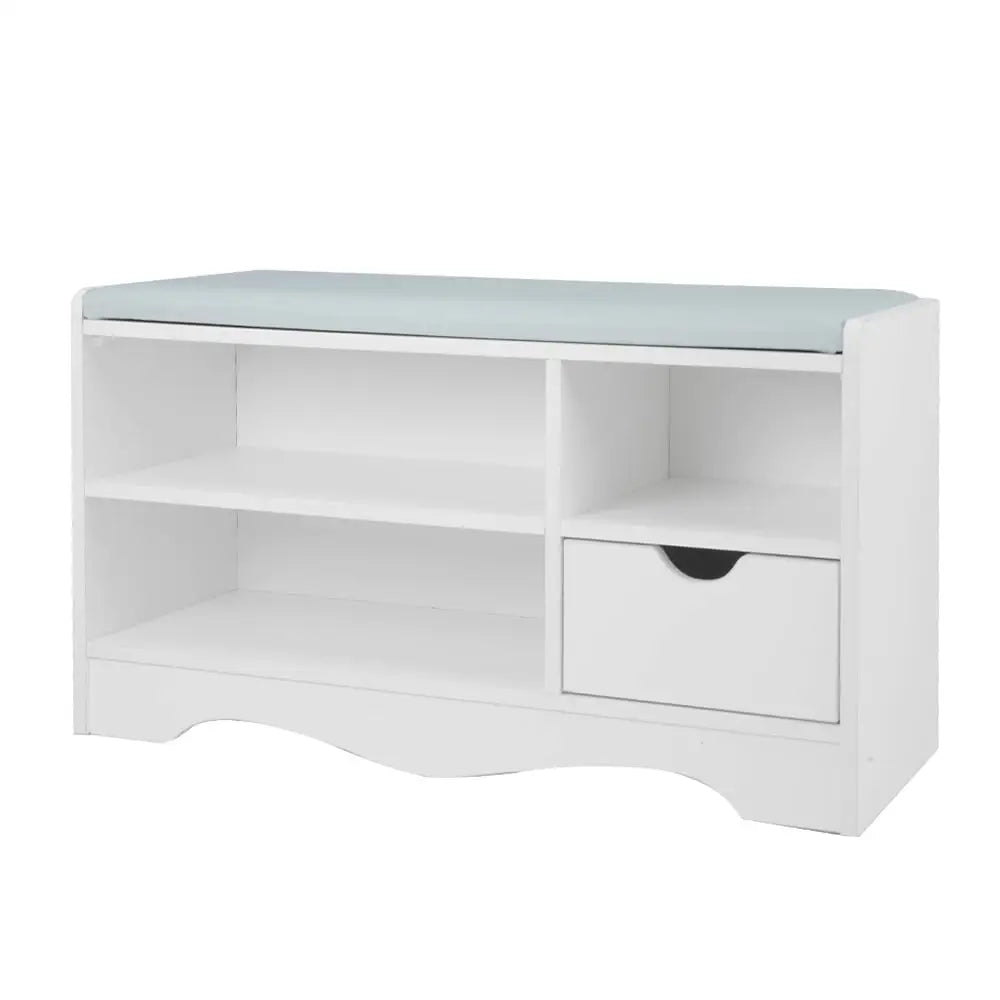 Sarantino Shoe Rack Cabinet Organiser Grey Cushion Stool Bench - 80 X 30 X 45 - White - Furniture > Living Room