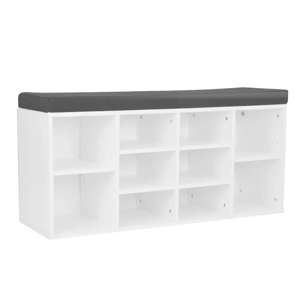 Sarantino Shoe Rack Cabinet Organiser Grey Cushion Sttol Bench Ottoman - 104 X 30 X 45 - White - Furniture > Living Room