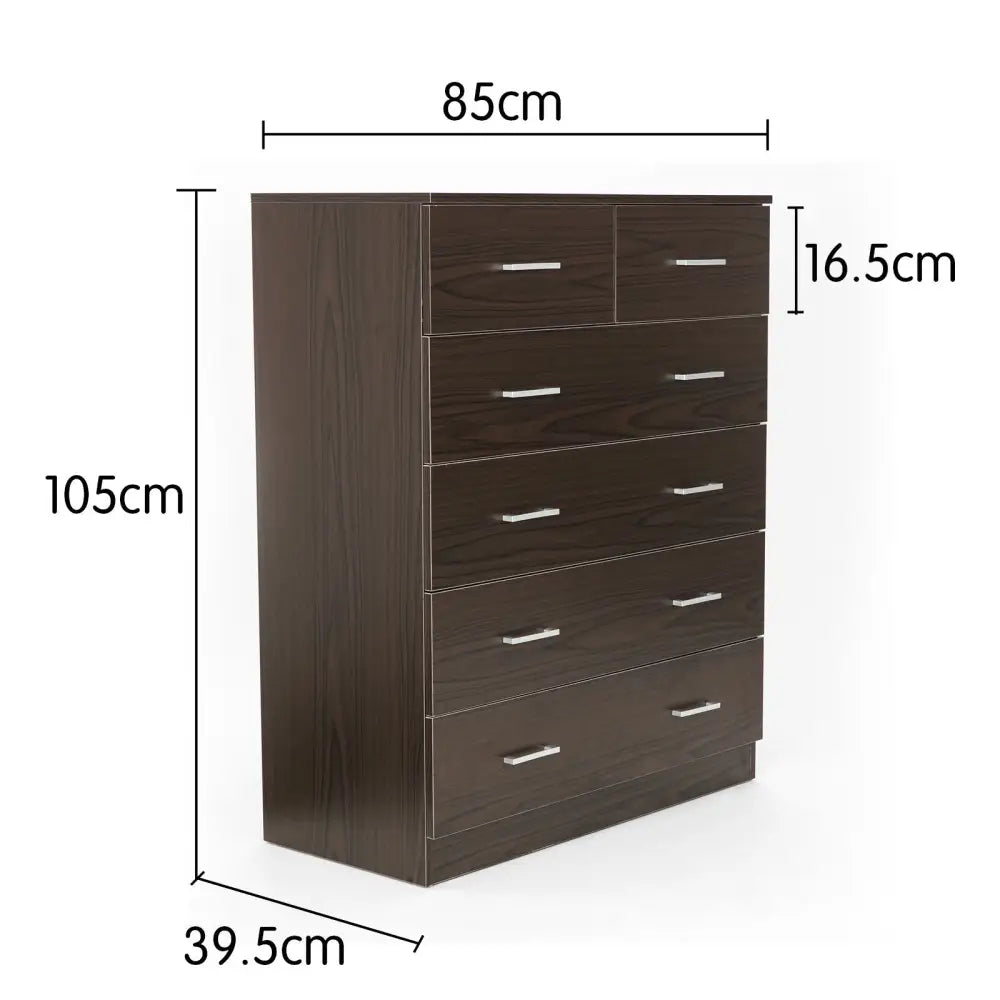 Sarantino Tallboy Dresser 6 Chest Of Drawers 85 X 39.5 X 105 - Brown - Furniture > Living Room