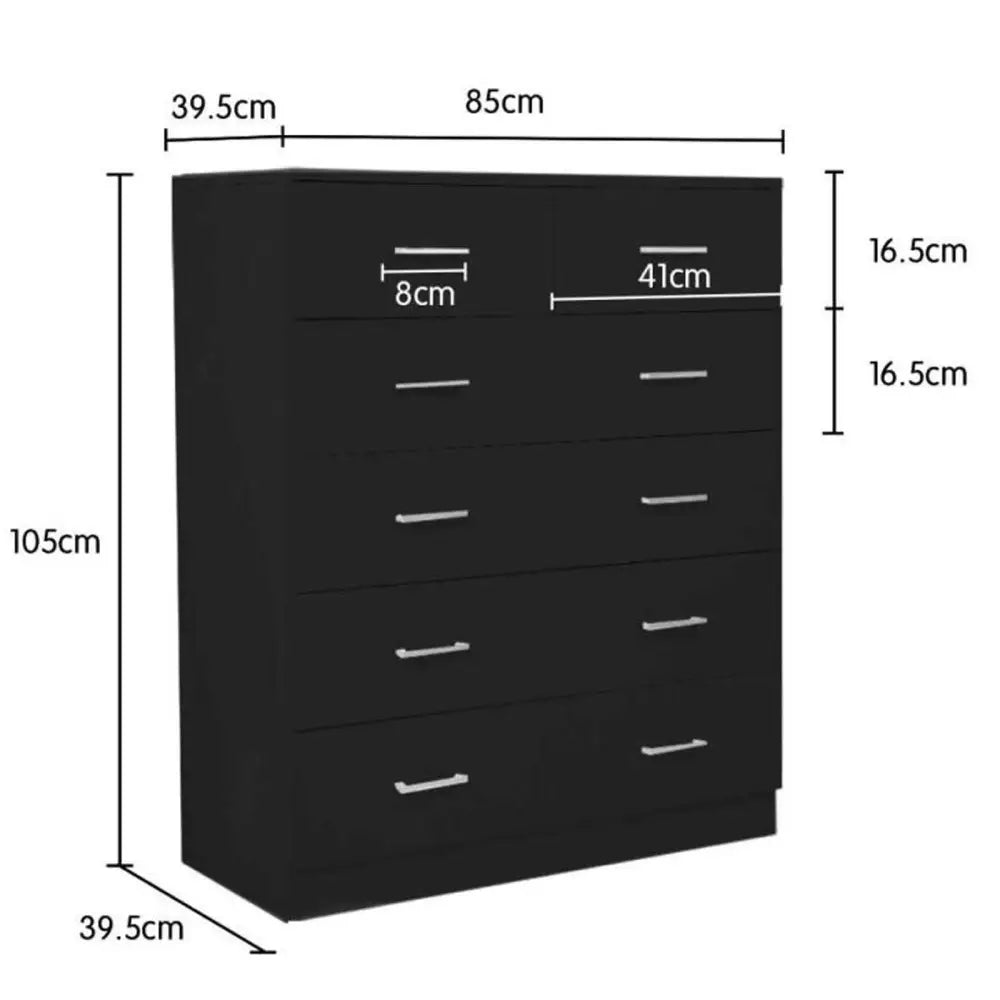 Sarantino Tallboy Dresser 6 Chest Of Drawers Table Bedroom Storage Black - Furniture > Living Room