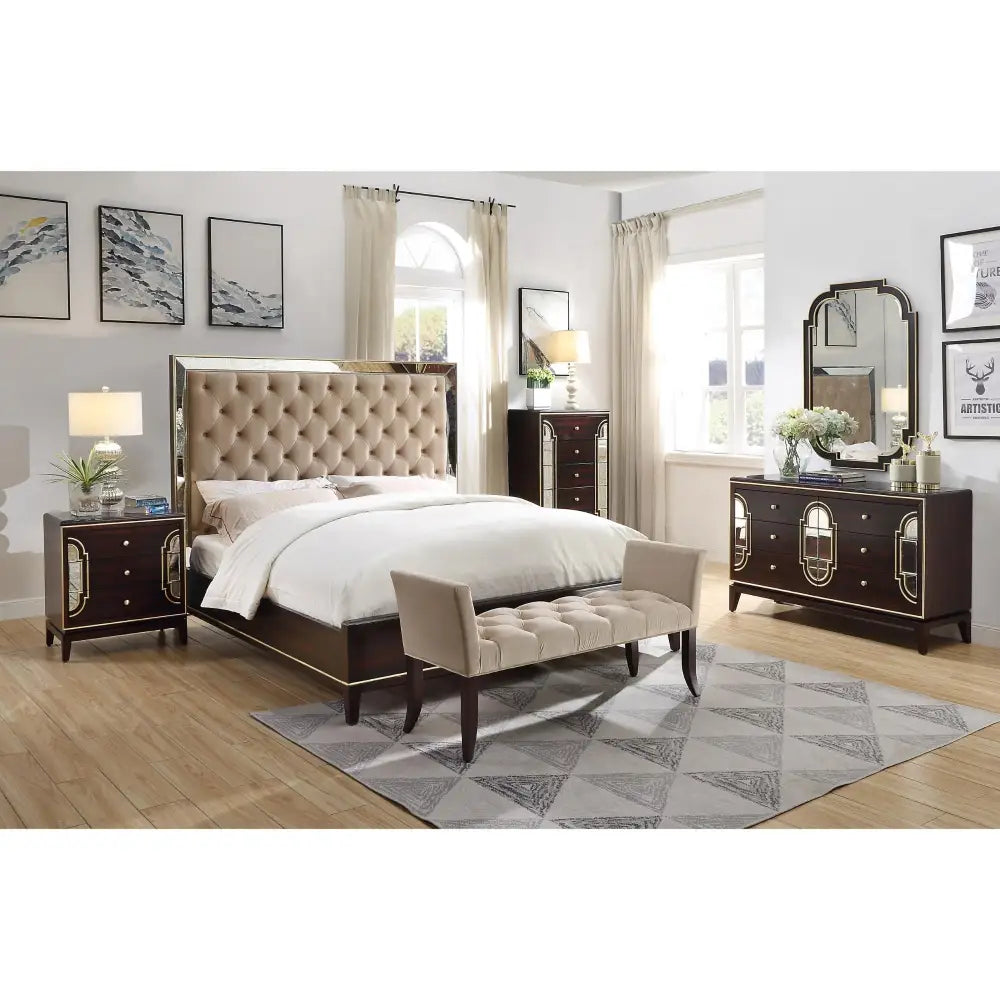 Scarlet 4pc King Bed Frame Bedroom Suite Bedside Tallboy Package Set - Timber - Furniture > Bedroom > Beds & Bed Frames