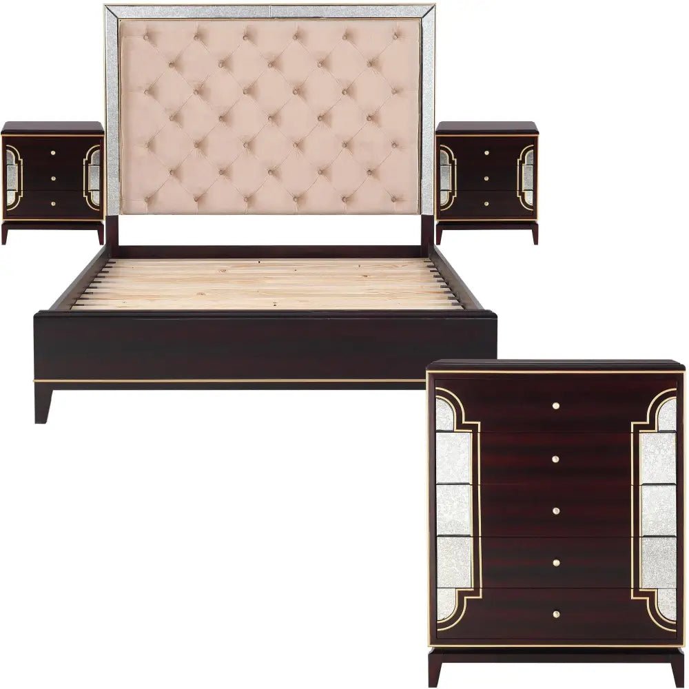 Scarlet 4pc King Bed Frame Bedroom Suite Bedside Tallboy Package Set - Timber - Furniture > Bedroom > Beds & Bed Frames