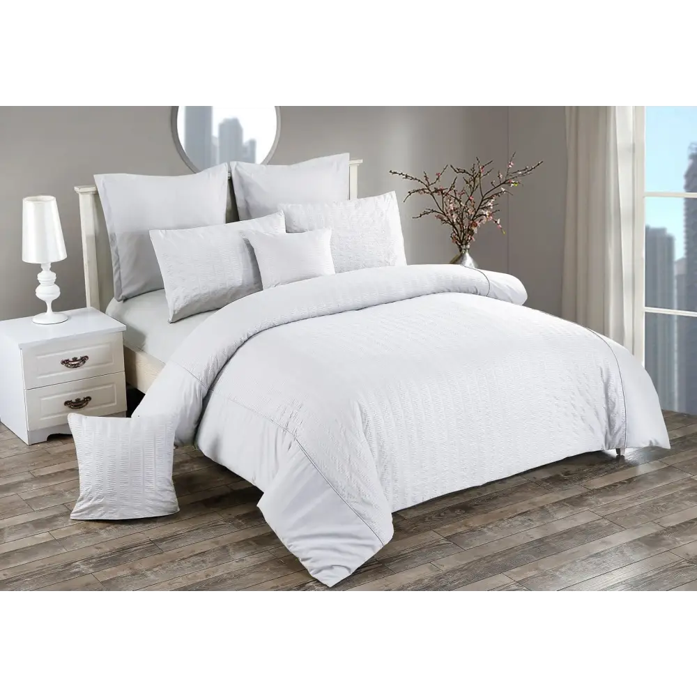 Seersucker Super King Size White Duvet Quilt Cover Set - Home & Garden > Bedding > Duvet Covers