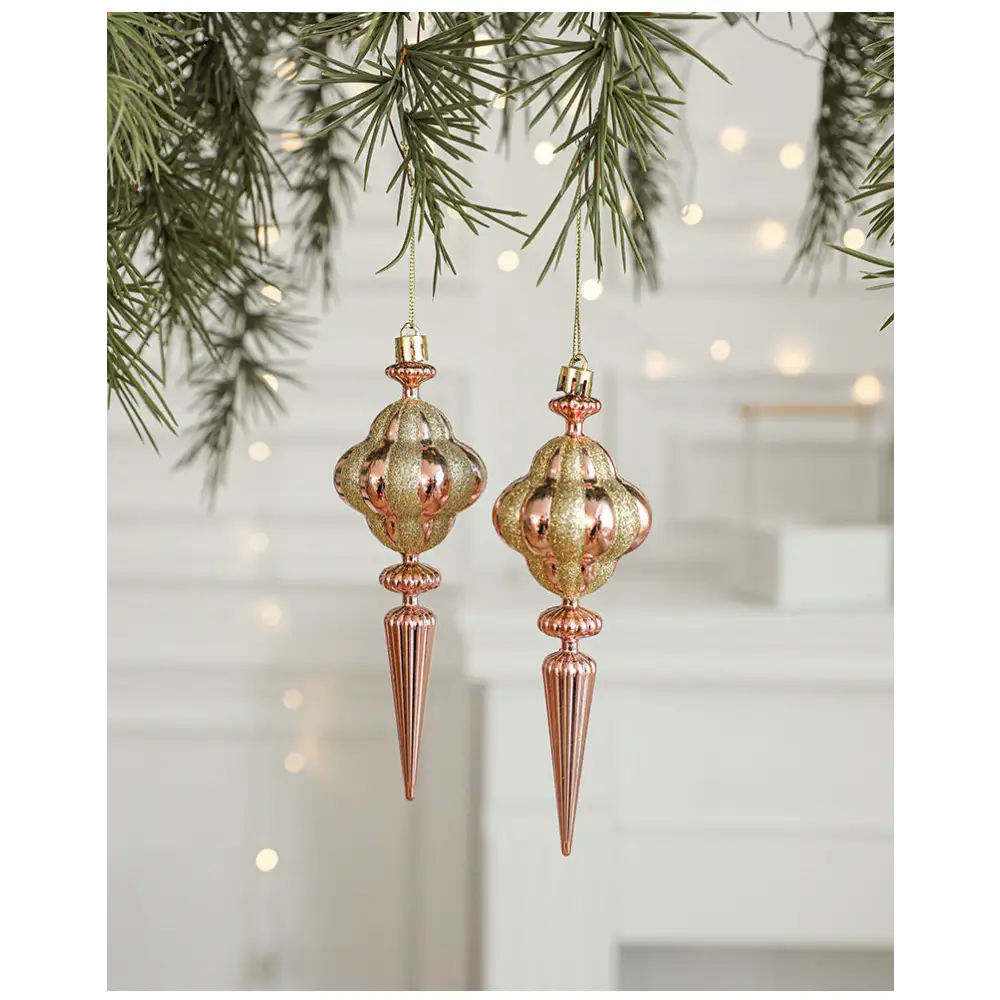 Set of 10 Christmas Ornaments -Gold & Rose Gold Holiday Tree Decorations - Occasions > Christmas > Christmas Decorations