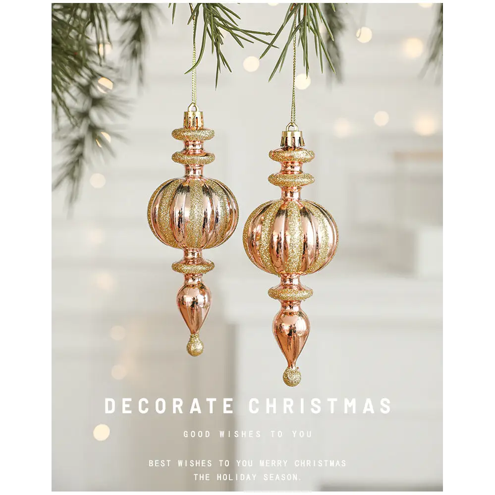 Set of 10 Christmas Ornaments -Gold & Rose Gold Holiday Tree Decorations - Occasions > Christmas > Christmas Decorations