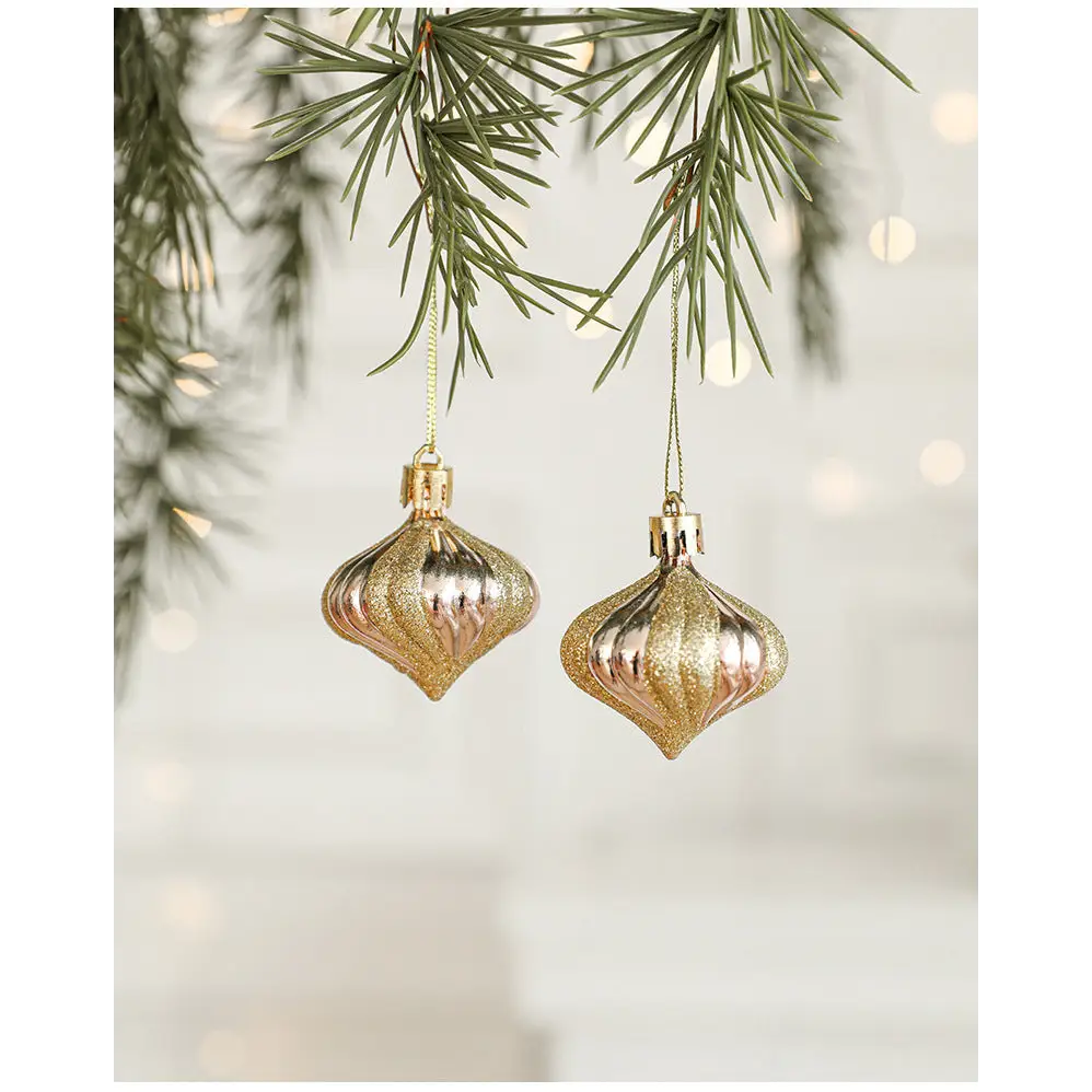 Set of 10 Christmas Ornaments -Gold & Rose Gold Holiday Tree Decorations - Occasions > Christmas > Christmas Decorations