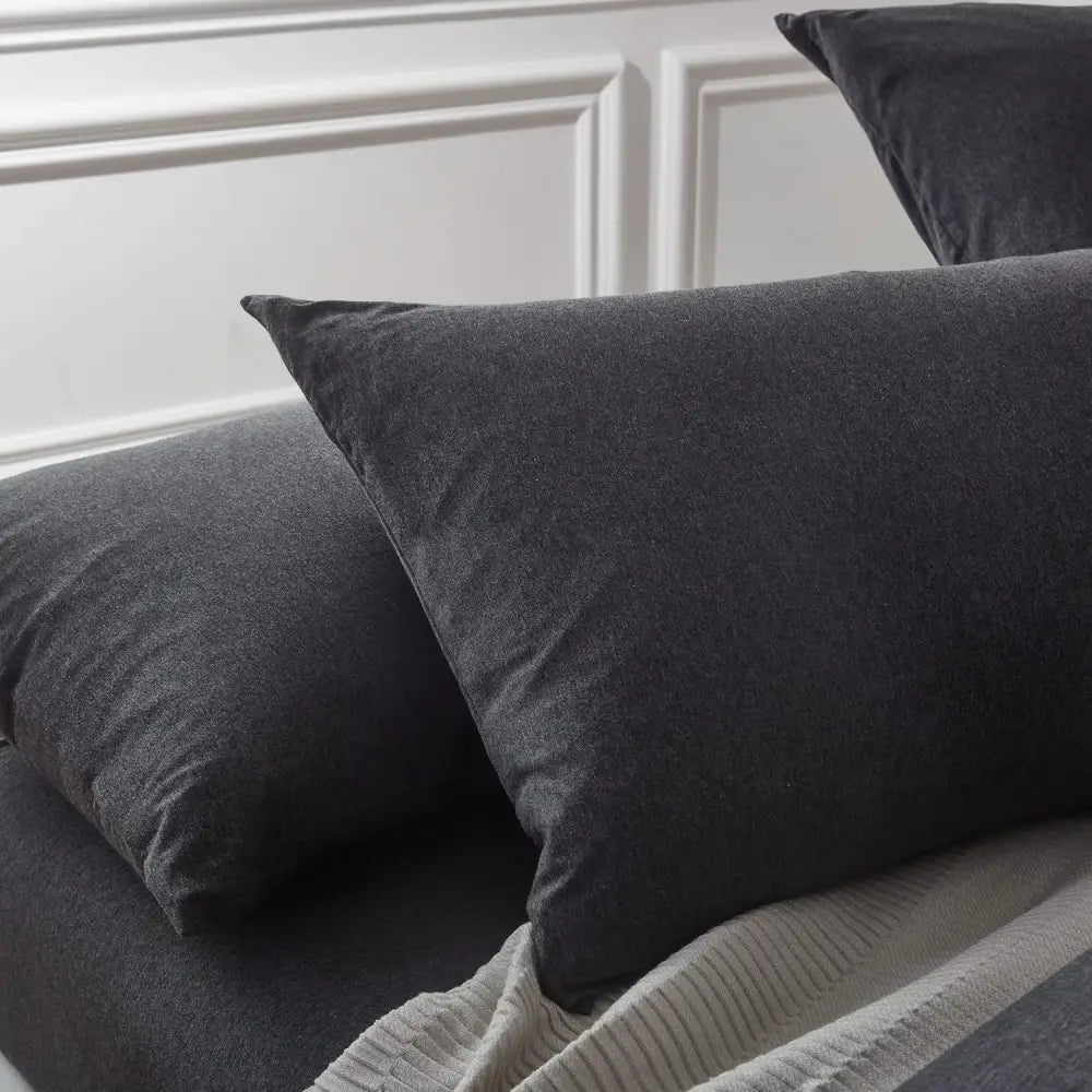 Set of 2 100% Jersey Cotton Soft Breathable Stretchy Standard Pillowcase - Black Marble - Home & Garden > Bedding >
