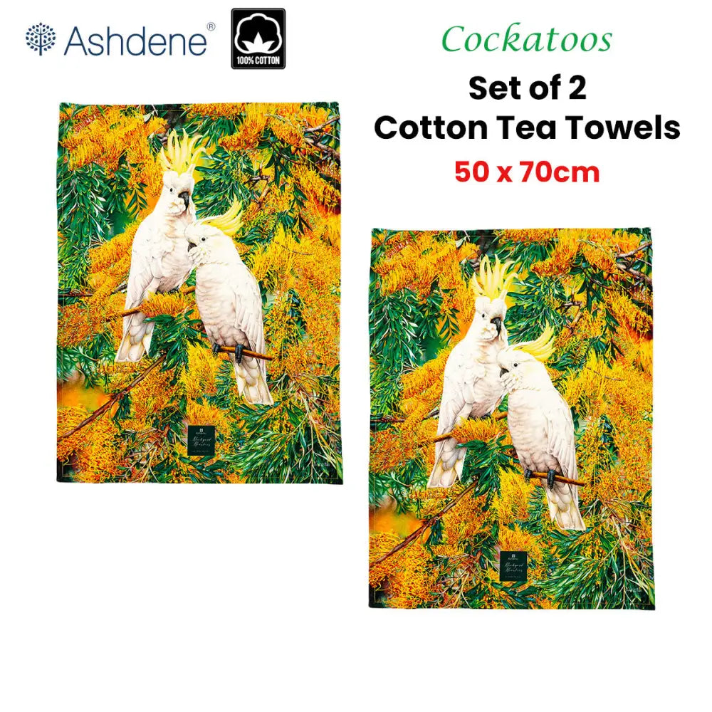 Set of 2 Backyard Beauties Kitchen Tea Towels Cockatoos 50 x 70 cm - Home & Garden > Kitchenware