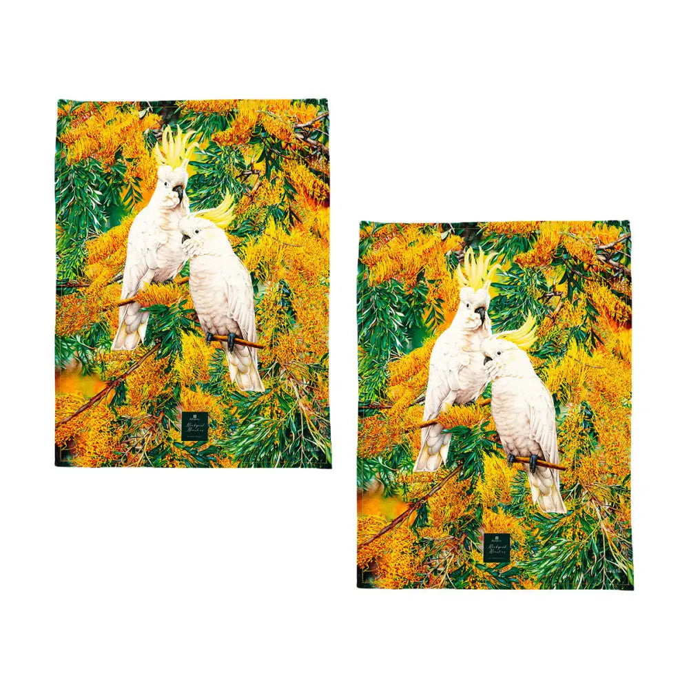 Set of 2 Backyard Beauties Kitchen Tea Towels Cockatoos 50 x 70 cm - Home & Garden > Kitchenware