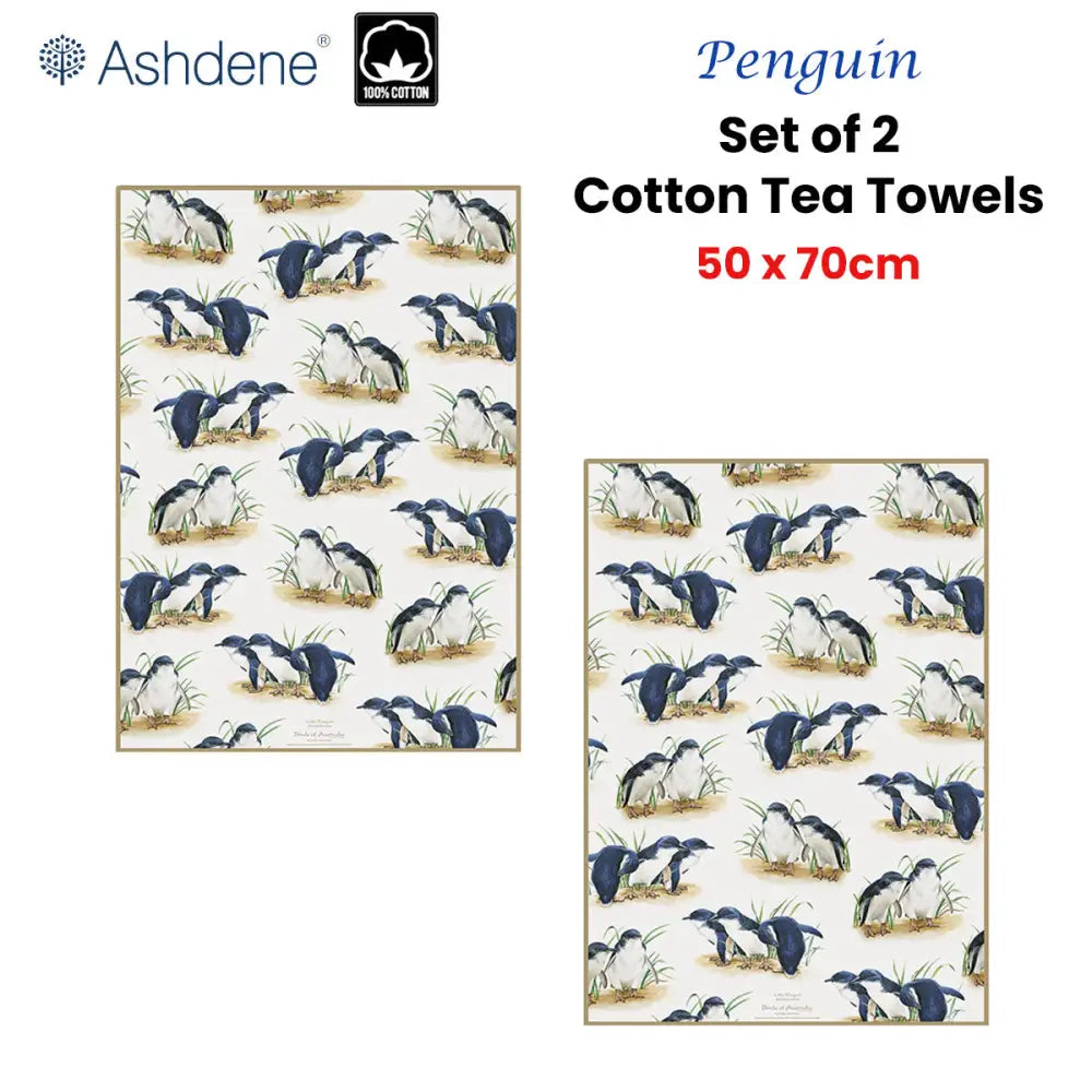 Set of 2 Birds of Australia Kitchen Tea Towels Penguin 50 x 70 cm - Home & Garden > Kitchenware