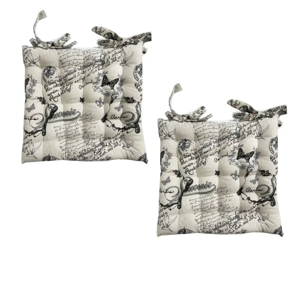 Set of 2 Cotton Cover Chair Pads 40 x 40 cm French Vintage Lettering - Home & Garden > Bedding > Bed Sheets