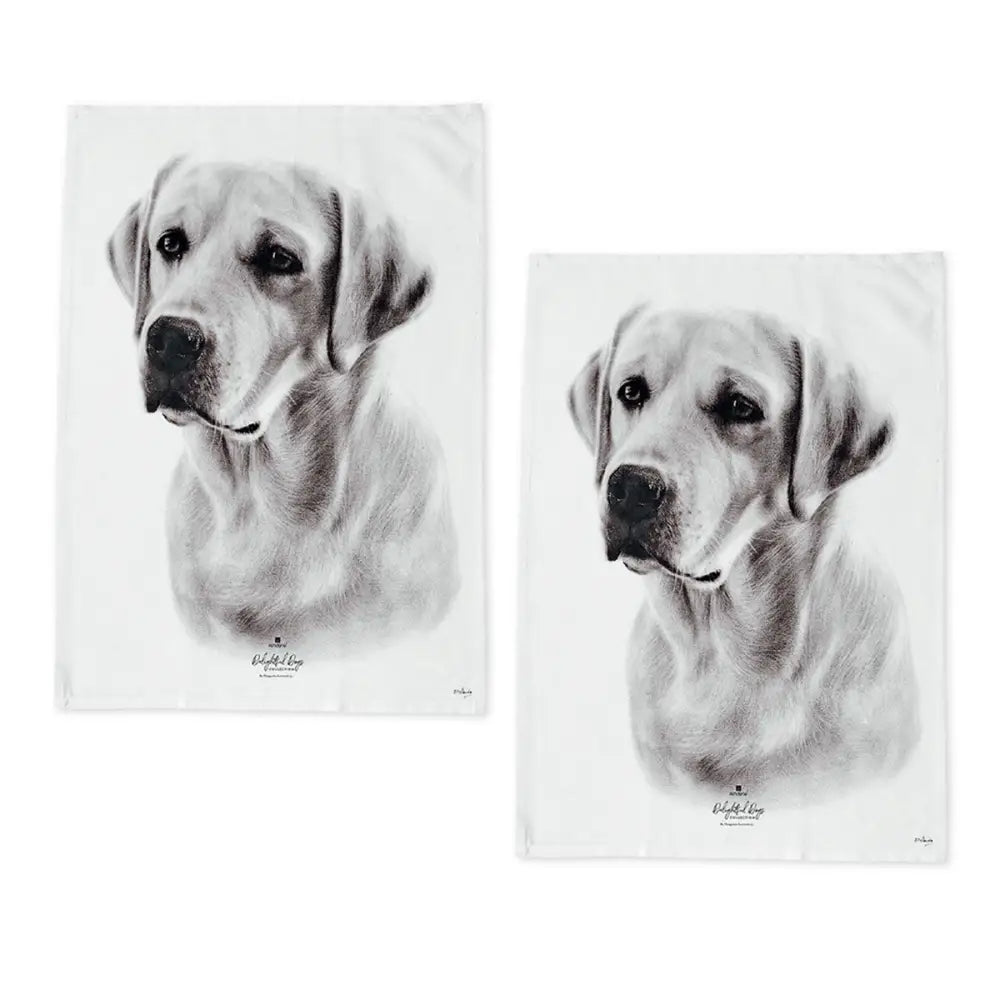 Set of 2 Delightful Dogs Cotton Kitchen Tea Towels 50 x 70 cm Labrador - Home & Garden > Kitchenware