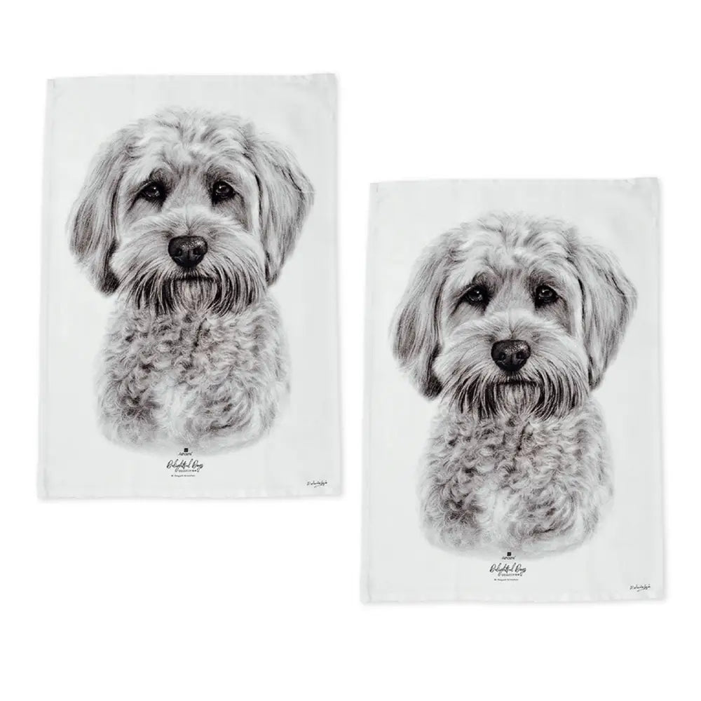 Set of 2 Delightful Dogs Cotton Kitchen Tea Towels 50 x 70 cm Cavoodle - Home & Garden > Kitchenware
