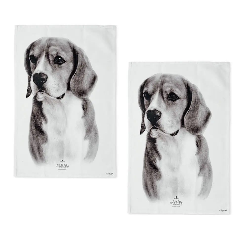 Set of 2 Delightful Dogs Cotton Kitchen Tea Towels 50 x 70 cm Beagle - Home & Garden > Kitchenware