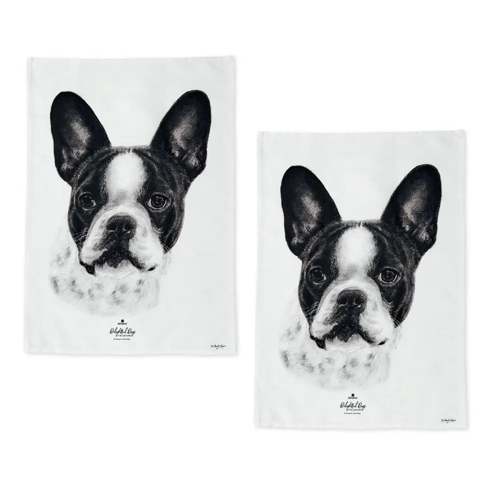 Set of 2 Delightful Dogs Cotton Kitchen Tea Towels 50 x 70 cm French Bulldog - Home & Garden > Kitchenware