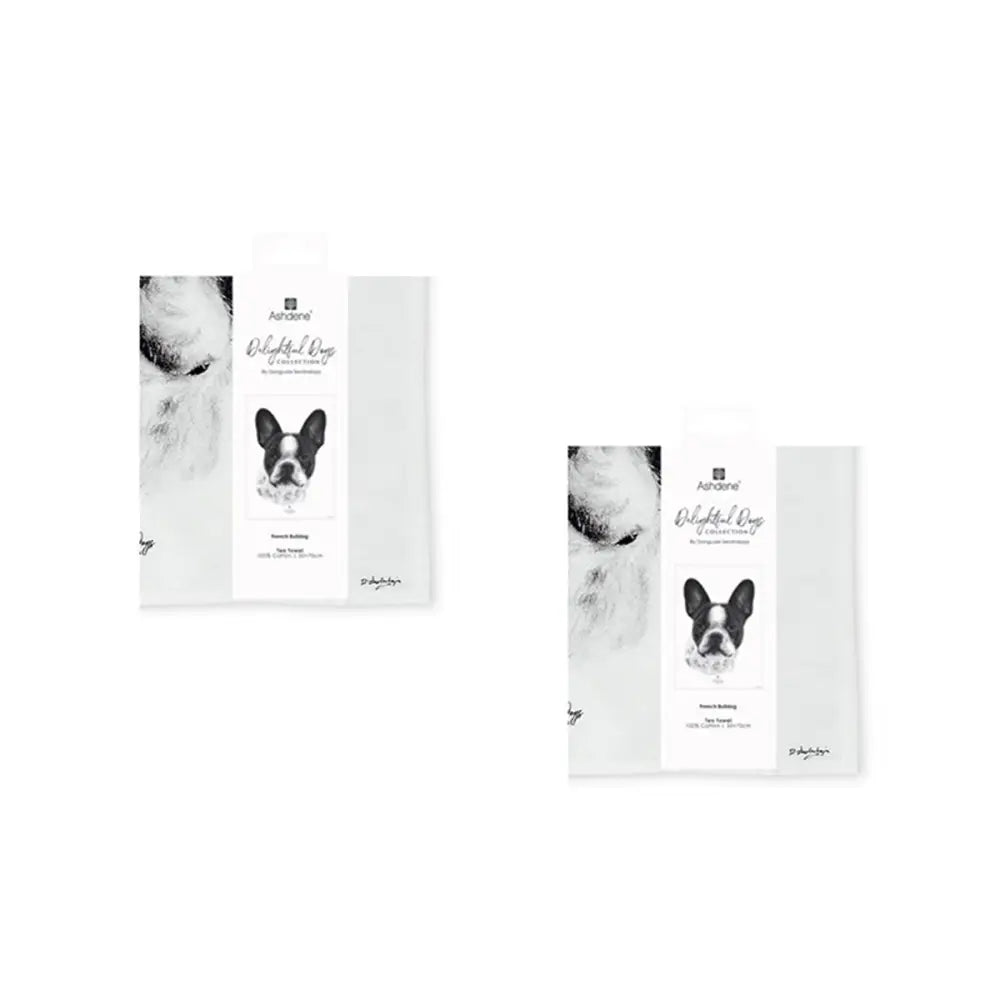 Set of 2 Delightful Dogs Cotton Kitchen Tea Towels 50 x 70 cm French Bulldog - Home & Garden > Kitchenware