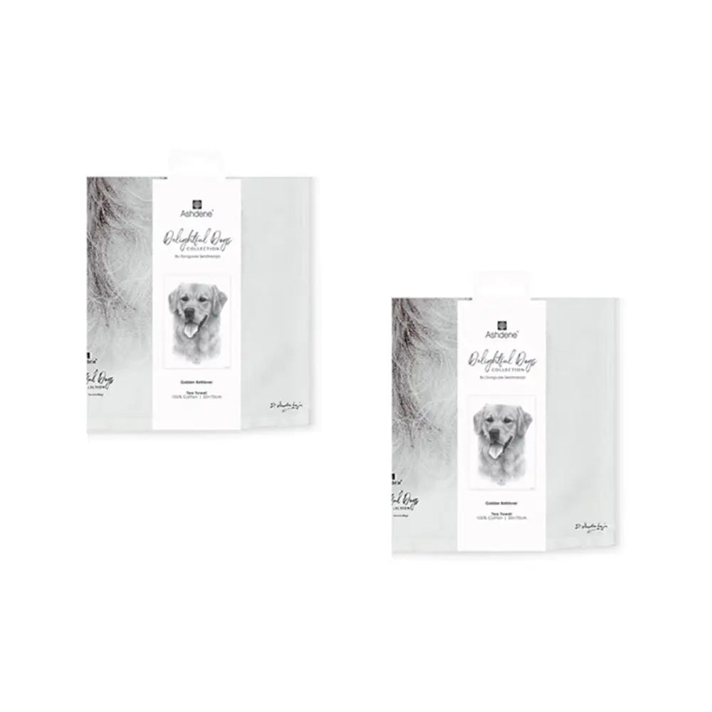 Set of 2 Delightful Dogs Cotton Kitchen Tea Towels 50 x 70 cm Golden Retriever - Home & Garden > Kitchenware