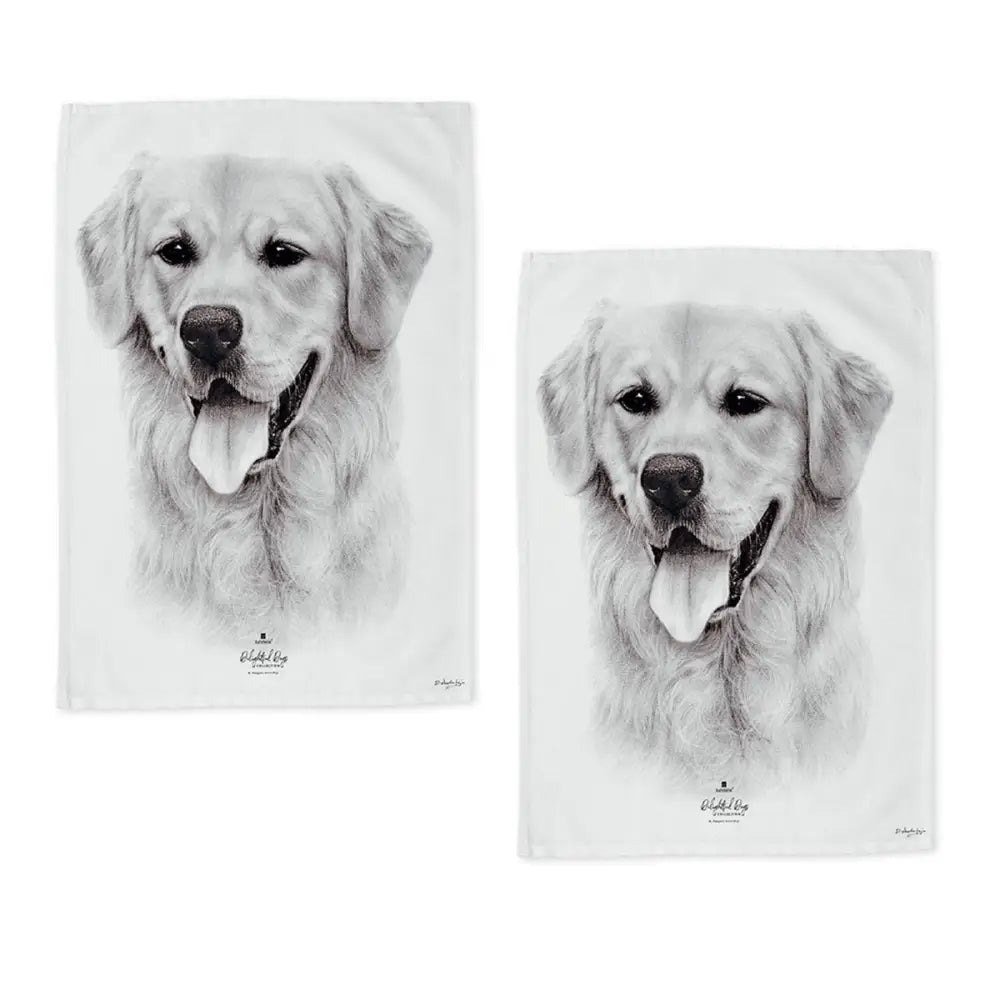 Set of 2 Delightful Dogs Cotton Kitchen Tea Towels 50 x 70 cm Golden Retriever - Home & Garden > Kitchenware