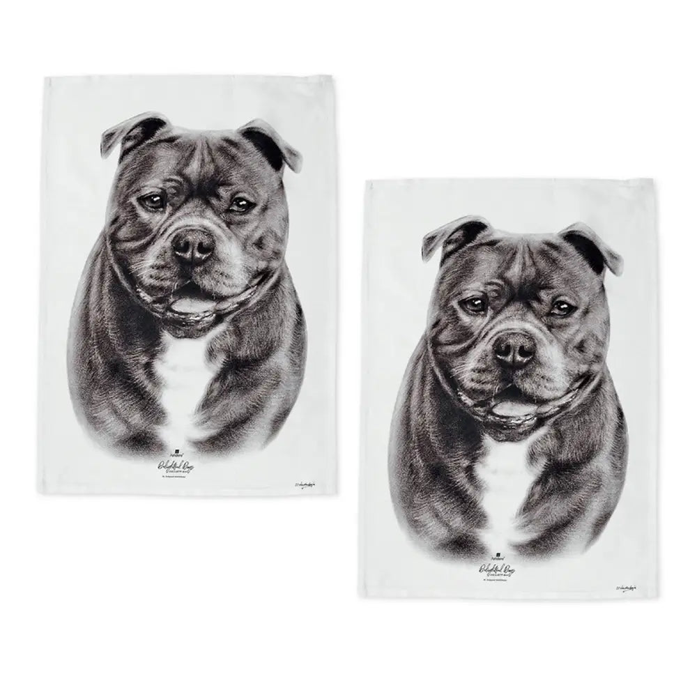 Set of 2 Delightful Dogs Cotton Kitchen Tea Towels 50 x 70 cm Staffy Terrier - Home & Garden > Kitchenware