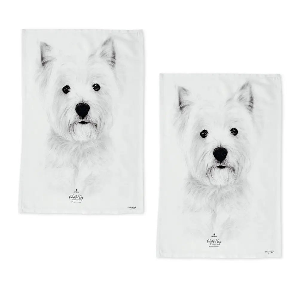 Set of 2 Delightful Dogs Cotton Kitchen Tea Towels 50 x 70 cm West Highland - Home & Garden > Kitchenware