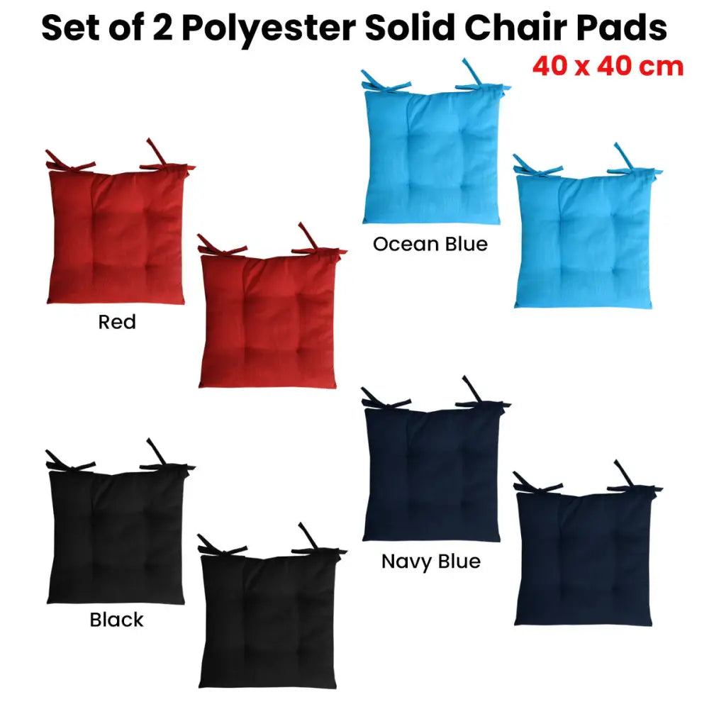 Set of 2 Outdoor Polyester Solid Chair Pads 40 x 40cm Ocean Blue - Home & Garden > Decor