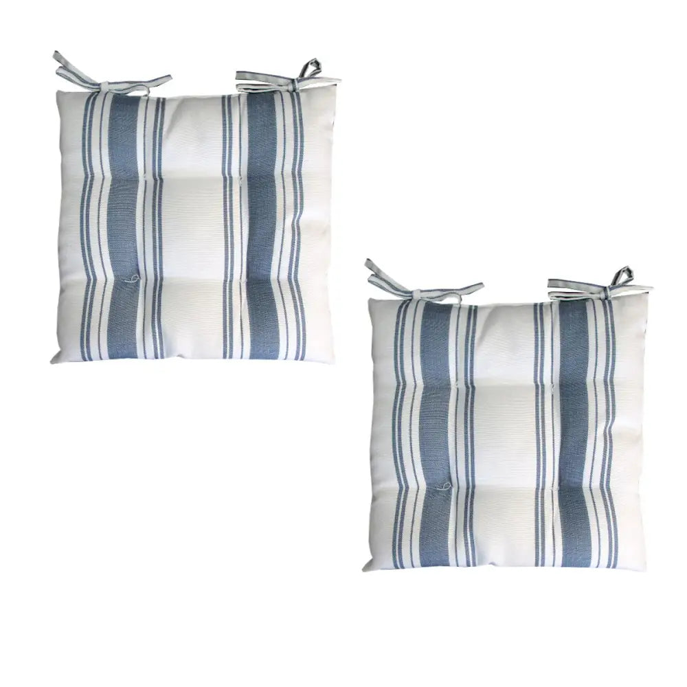 Set of 2 Outdoor Polyester Striped Chair Pads 40 x 40cm White Blue - Home & Garden > Decor