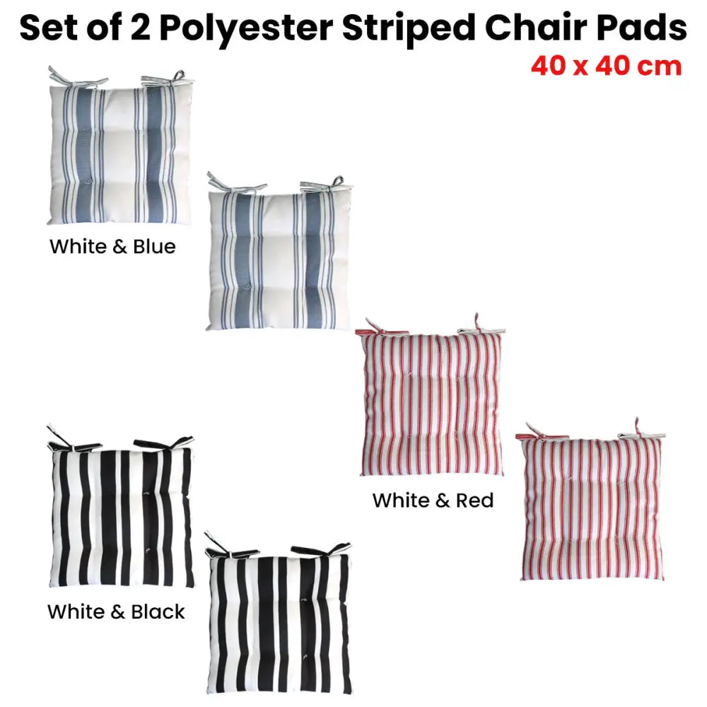 Set of 2 Outdoor Polyester Striped Chair Pads 40 x 40cm White Blue - Home & Garden > Decor