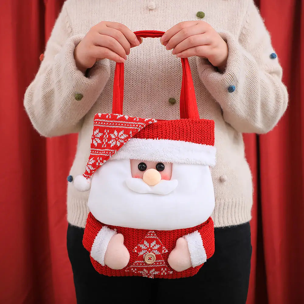 Set of 3 Christmas Fabric Gift Tote Bags – Santa Snowman and Reindeer Design - Occasions > Christmas > Christmas