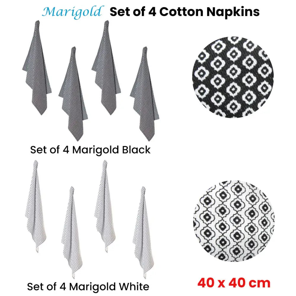 Set of 4 Christopher Vine Marigold Cotton Napkins 40cm x 40cm White - Home & Garden > Kitchenware