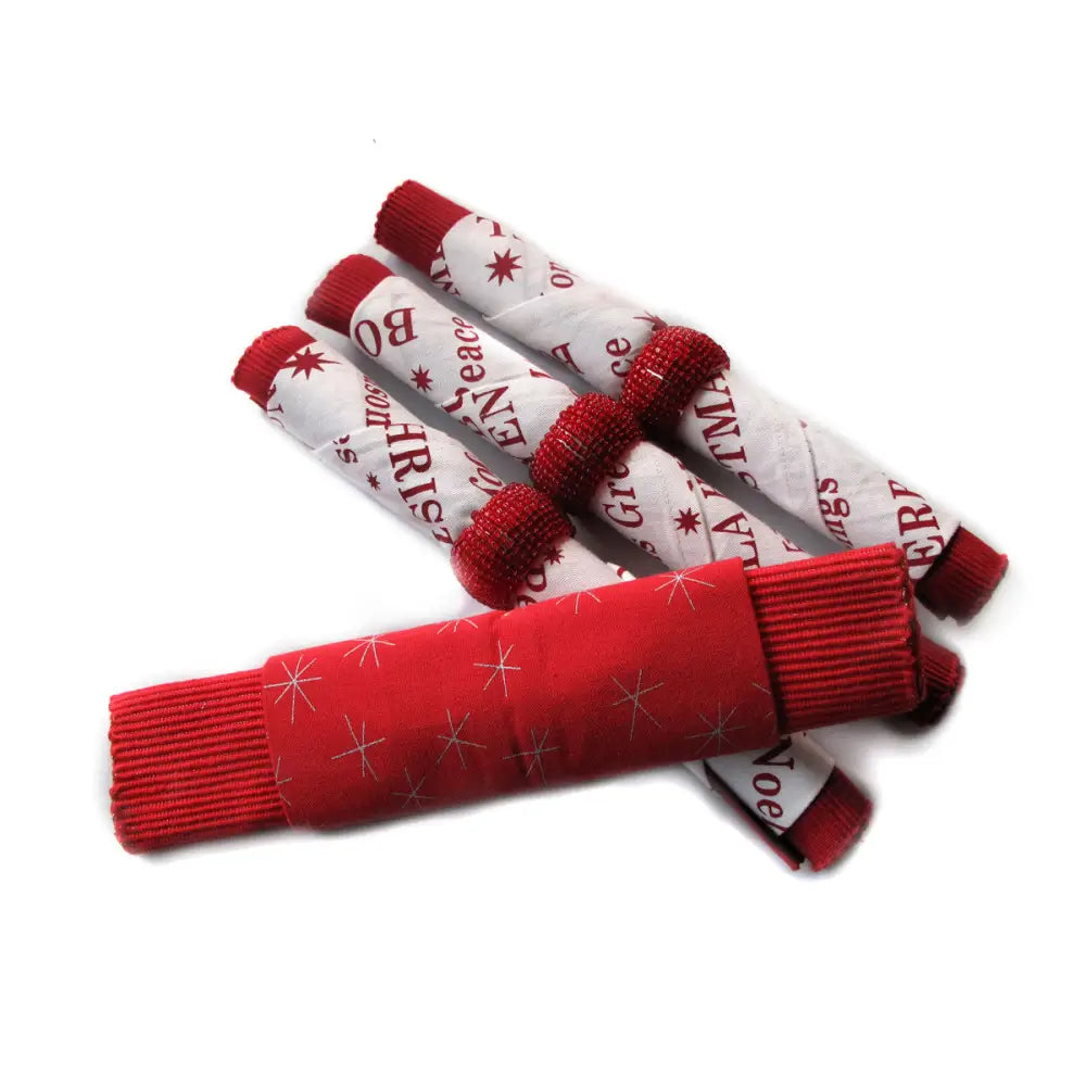 Set of 4 Fiona Cotton Placemats with Napkins and Napkin Rings Red White - Home & Garden > Kitchenware