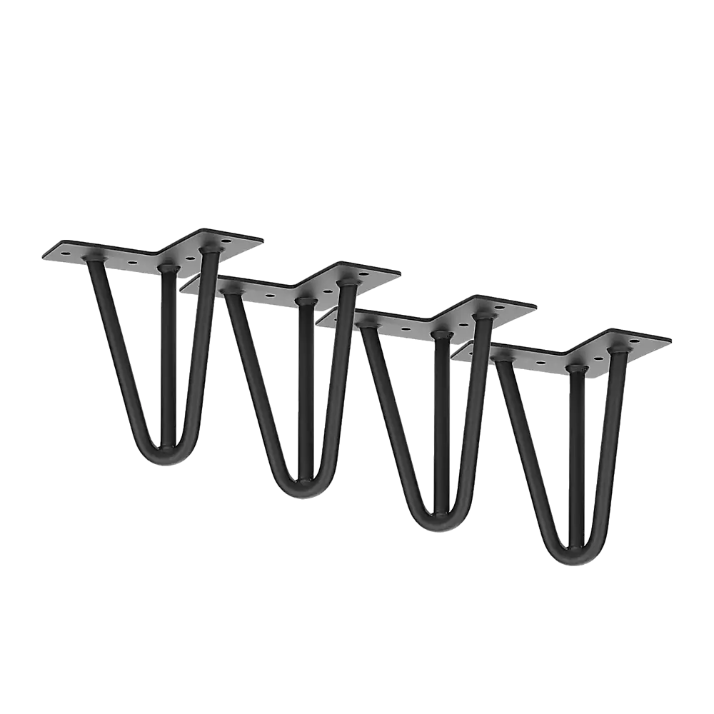 Set of 4 Industrial 3-Rod Retro Hairpin Table Legs 12mm Steel Bench Desk - 11cm Black - Furniture > Office