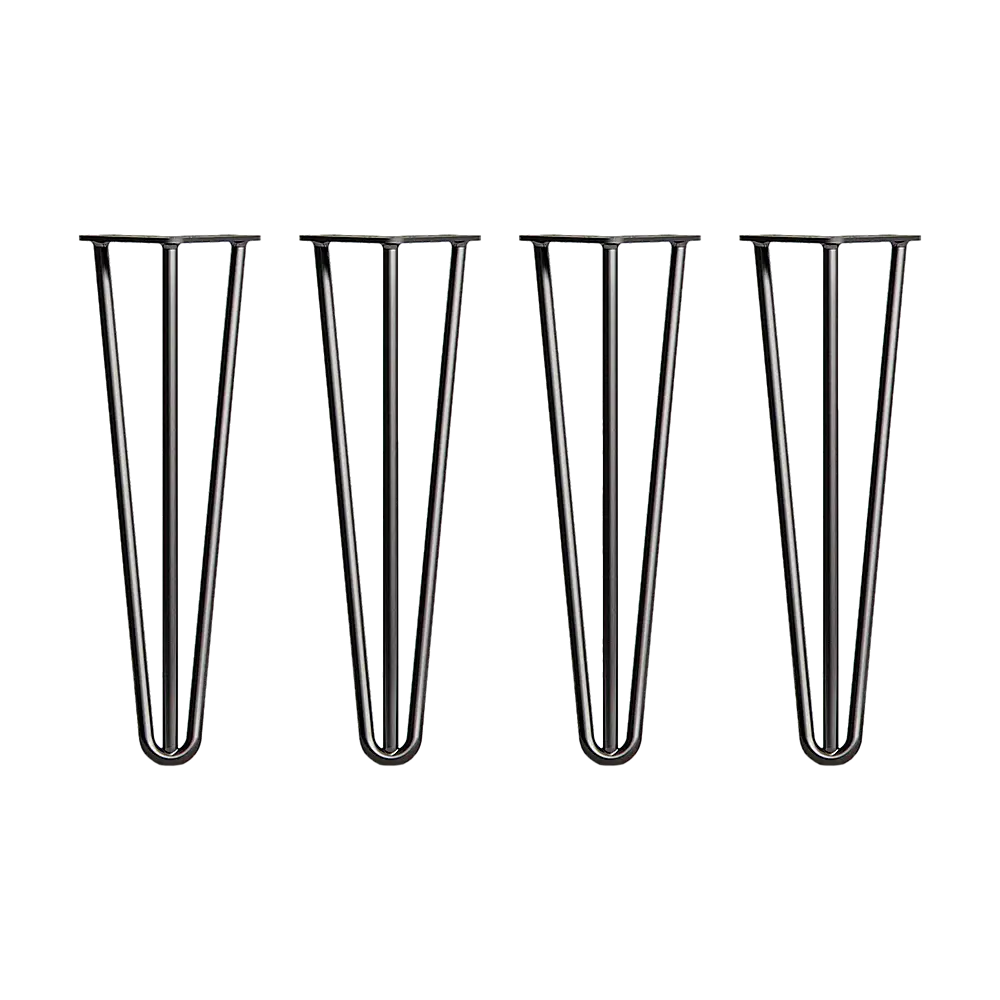 Set of 4 Industrial 3-Rod Retro Hairpin Table Legs 12mm Steel Bench Desk - 41cm Black - Furniture > Office