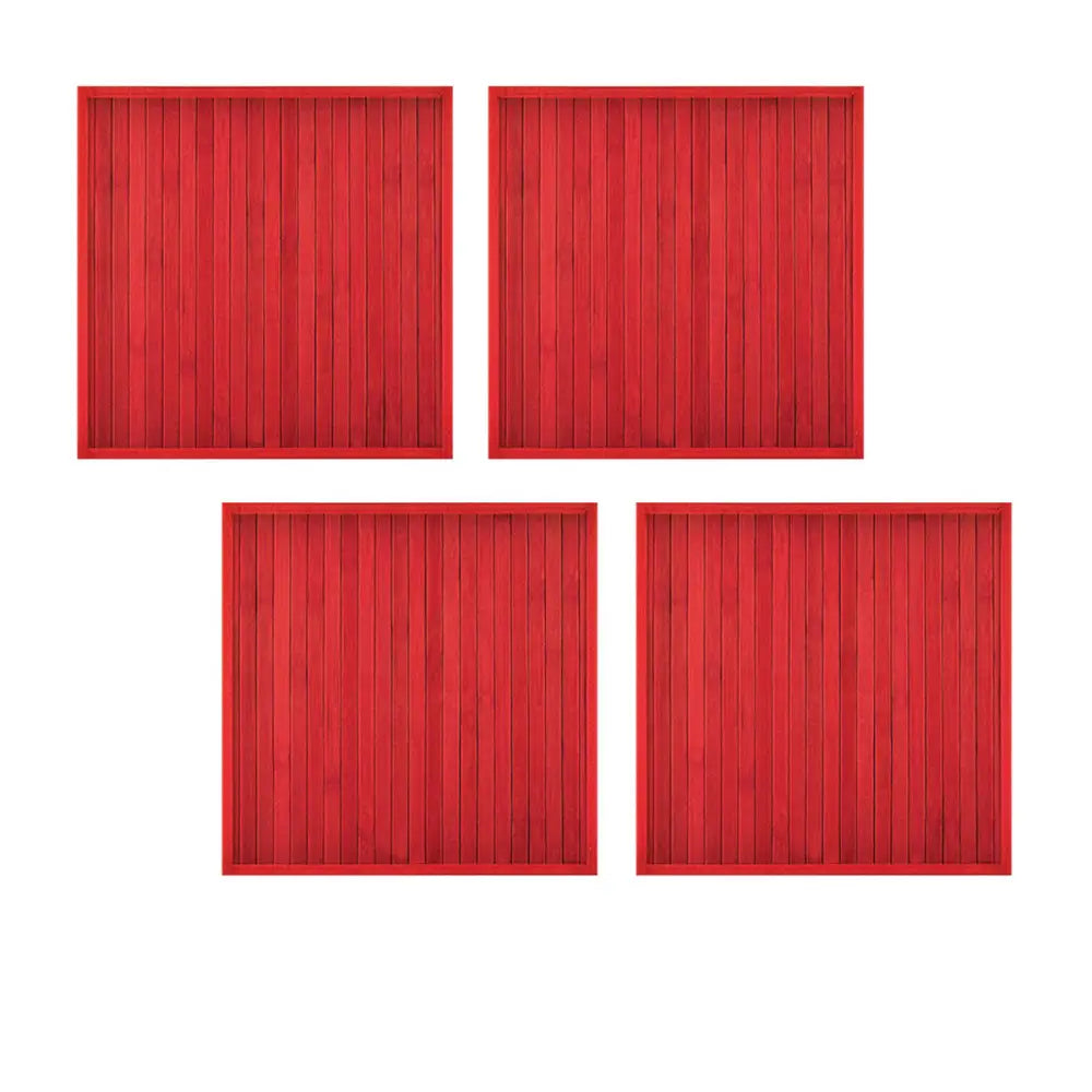 Set of 4 Square Broad Slat Bamboo Table Placemats 35 x 35cm Red - Home & Garden > Kitchenware