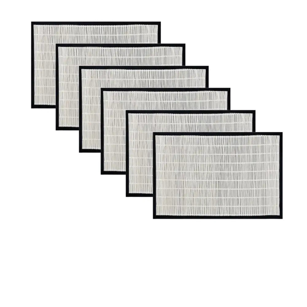 Set of 6 Bamboo Table Placemats White with Black Border 30 x 45cm - Home & Garden > Kitchenware