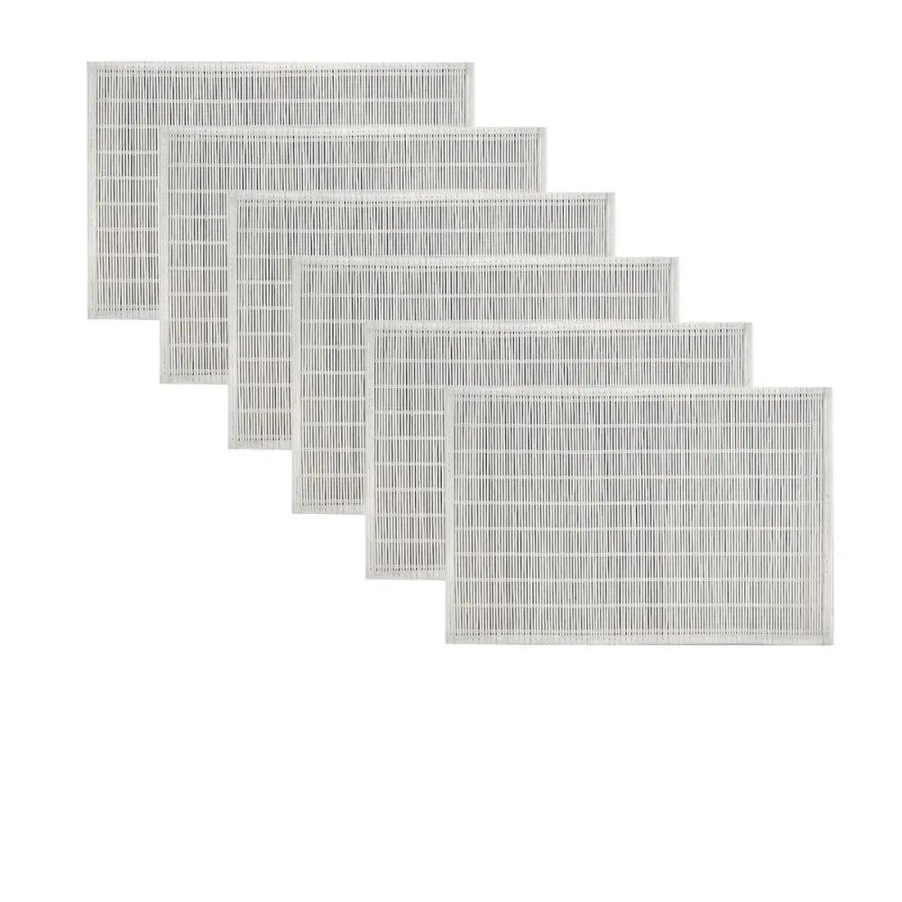 Set of 6 Bamboo Table Placemats White with White Border 30 x 45cm - Home & Garden > Kitchenware