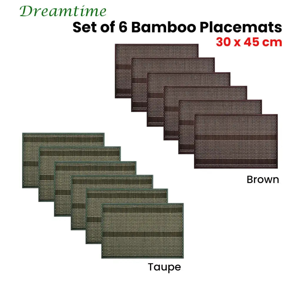 Set of 6 Dreamtime Bamboo Table Placemats 30 x 45cm Brown - Home & Garden > Kitchenware