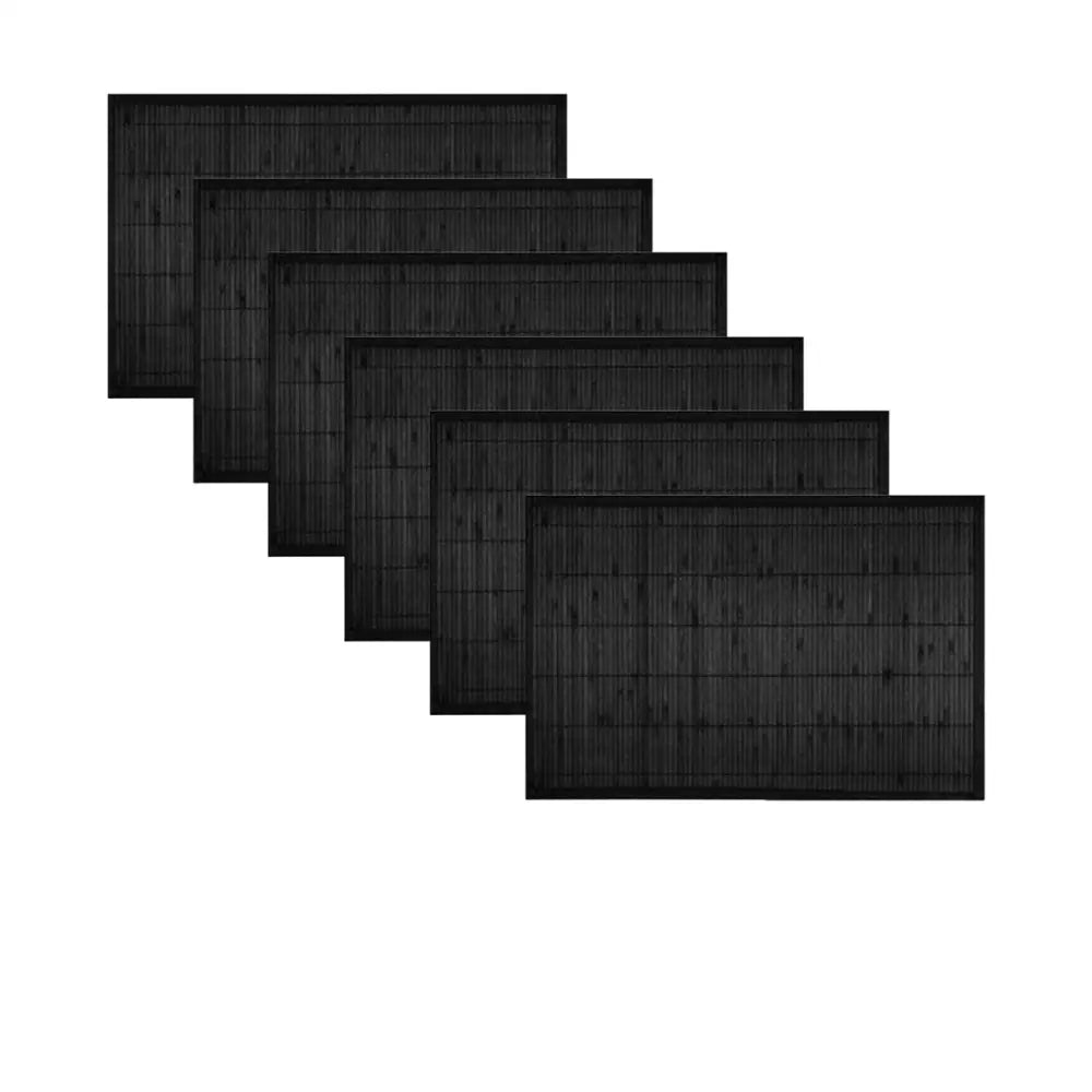 Set of 6 Narrow Slat Bamboo Table Placemats 30 x 45cm Black - Home & Garden > Kitchenware