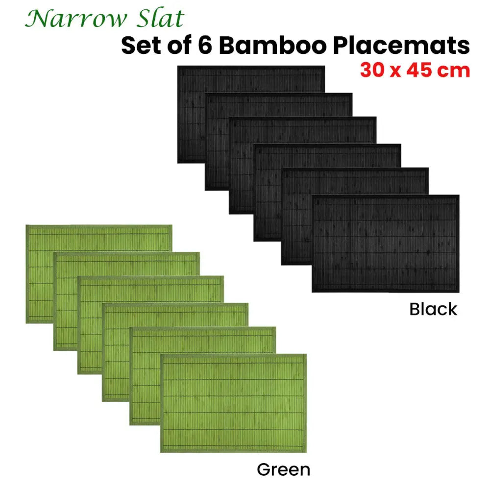 Set of 6 Narrow Slat Bamboo Table Placemats 30 x 45cm Green - Home & Garden > Kitchenware
