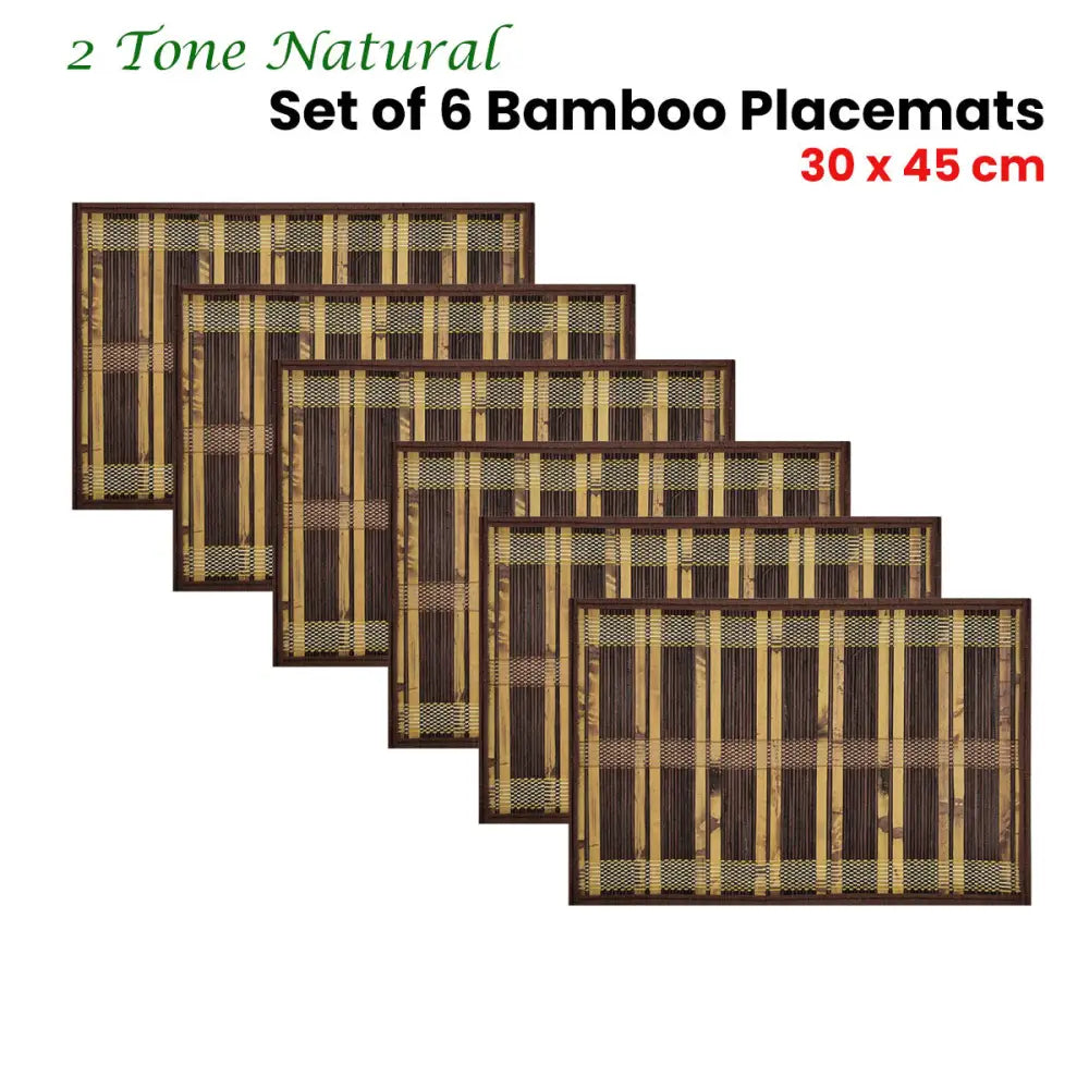 Set of 6 Natural 2 Tone Bamboo Table Placemats 30 x 45cm - Home & Garden > Kitchenware
