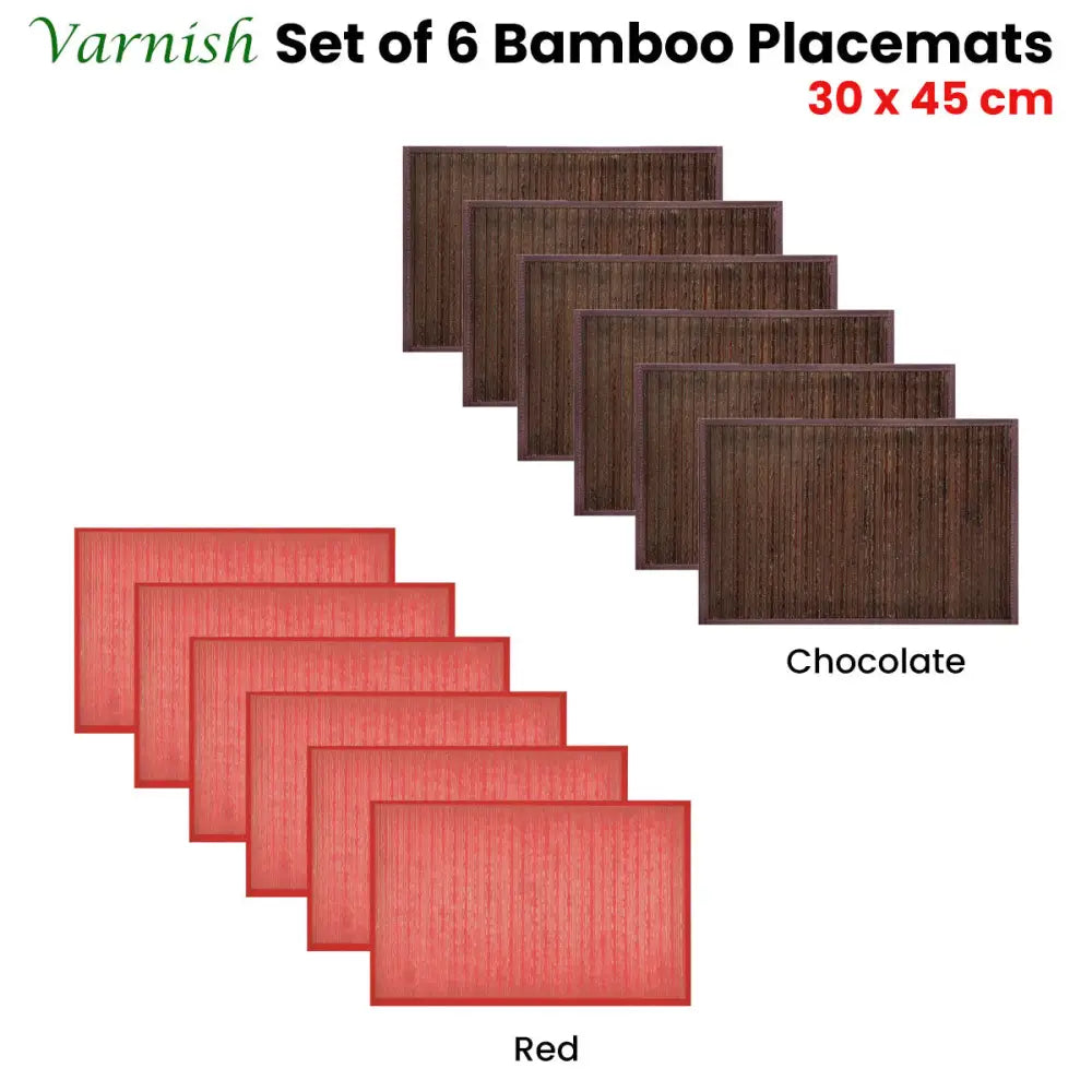 Set of 6 Varnish Bamboo Table Placemats 30 x 45cm Chocolate - Home & Garden > Kitchenware