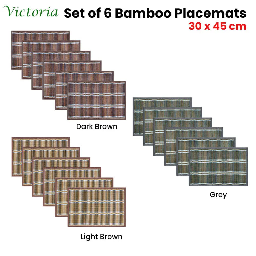 Set of 6 Victoria Bamboo Table Placemats 30 x 45cm Light Brown/Silver - Home & Garden > Kitchenware