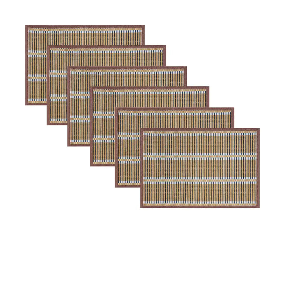 Set of 6 Victoria Bamboo Table Placemats 30 x 45cm Light Brown/Silver - Home & Garden > Kitchenware