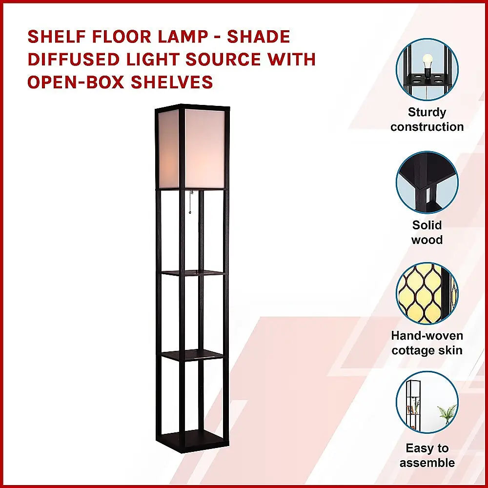 Shelf Floor Lamp - Shade Diffused Light Source with Open-Box Shelves - Home & Garden > Lighting