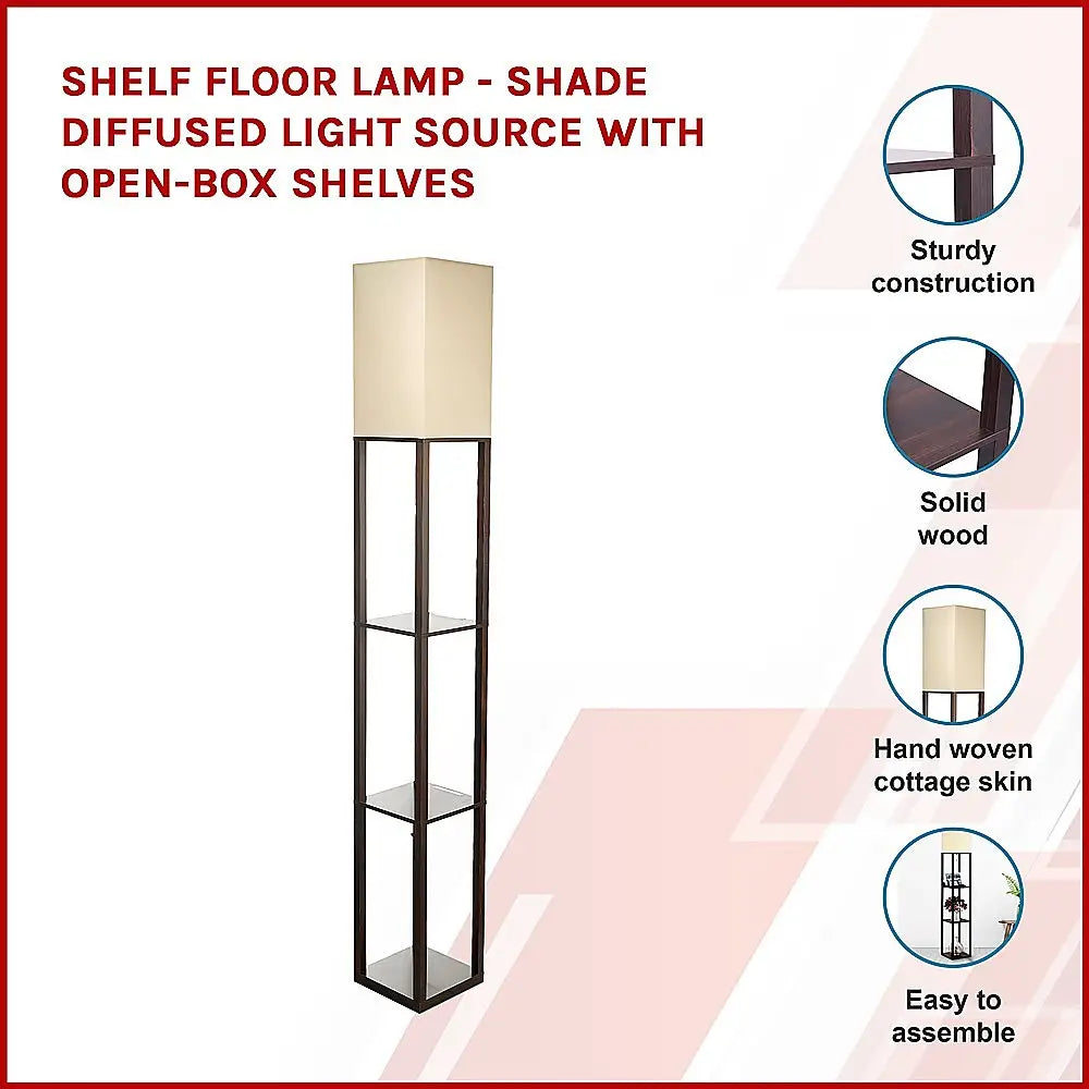 Shelf Floor Lamp - Shade Diffused Light Source with Open-Box Shelves - Home & Garden > Lighting