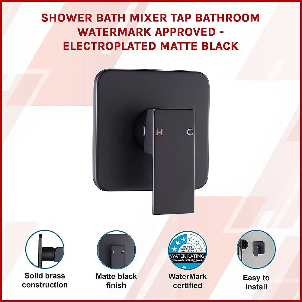 Shower Bath Mixer Tap Bathroom WATERMARK Approved - Electroplated Matte Black - Furniture > Bathroom > Tap & Sink